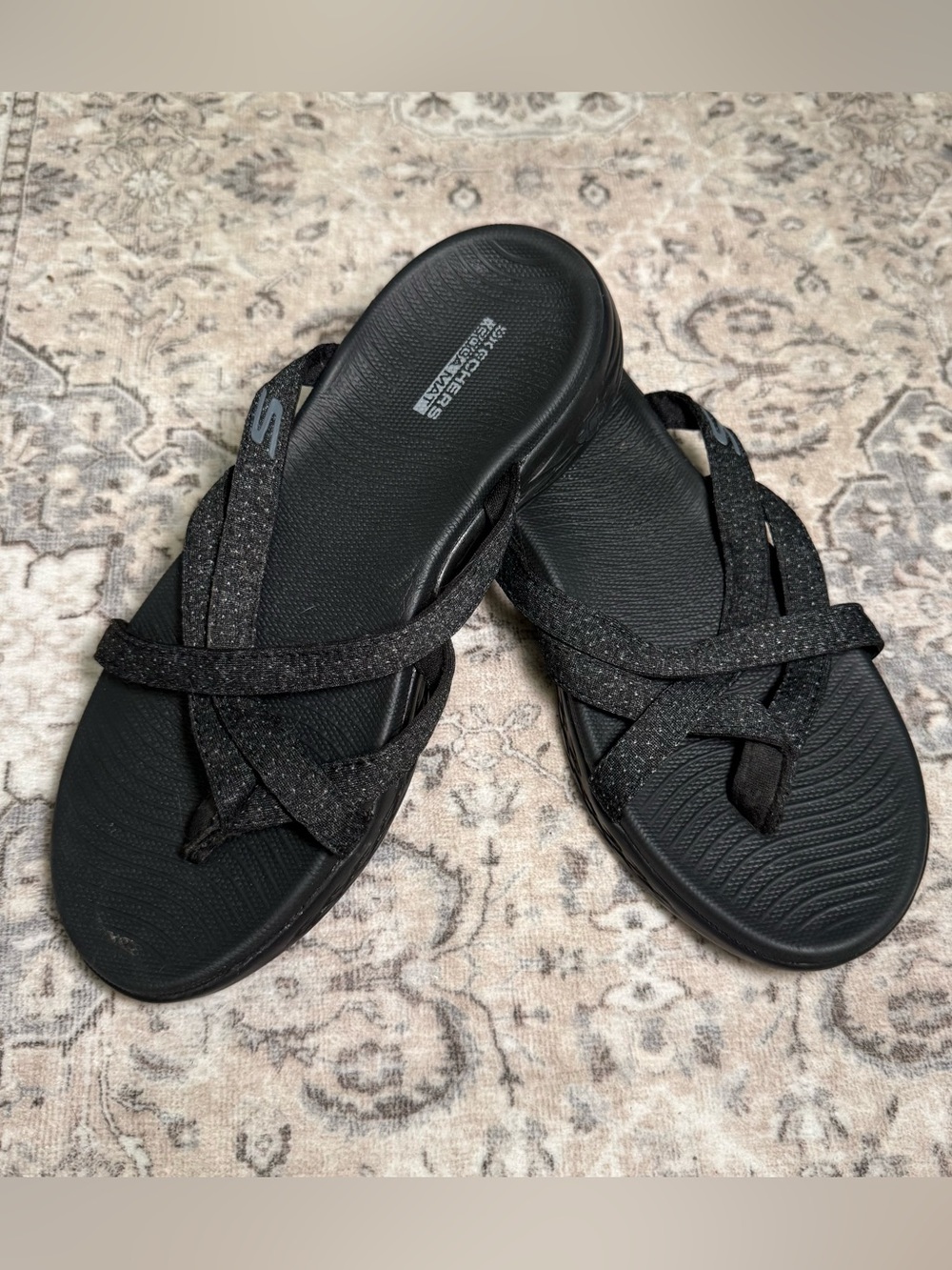 Skechers Black Glitter Cross-Strap Flip Flops